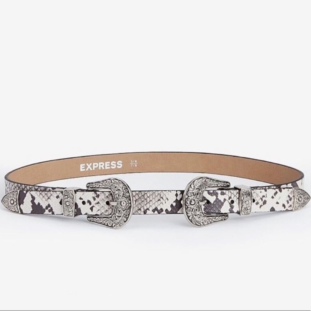 Express Snake Skin Leather Belt w/ Double Buckles
